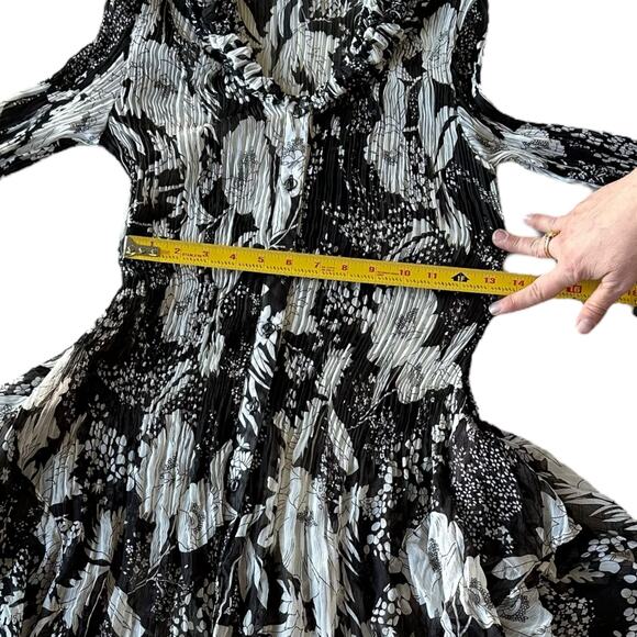 Lindi Sheer Crinkle Crepe Stretchy yet Fitted Black and White Dress - Picture 2 of 7